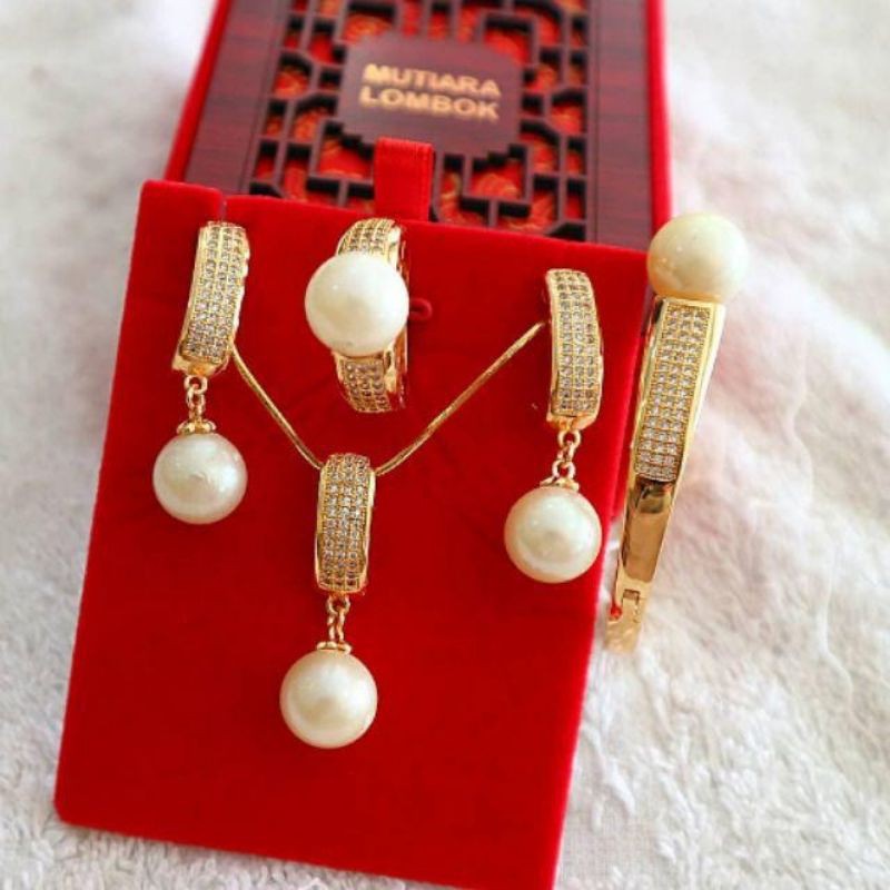 MUTIARA LAUT BERSERTIFIKAT|SET MUTIARA LAUT MURAH|MUTIARA LOMBOK TERBARU|RHODIUM|SET MUTIARA ASLI