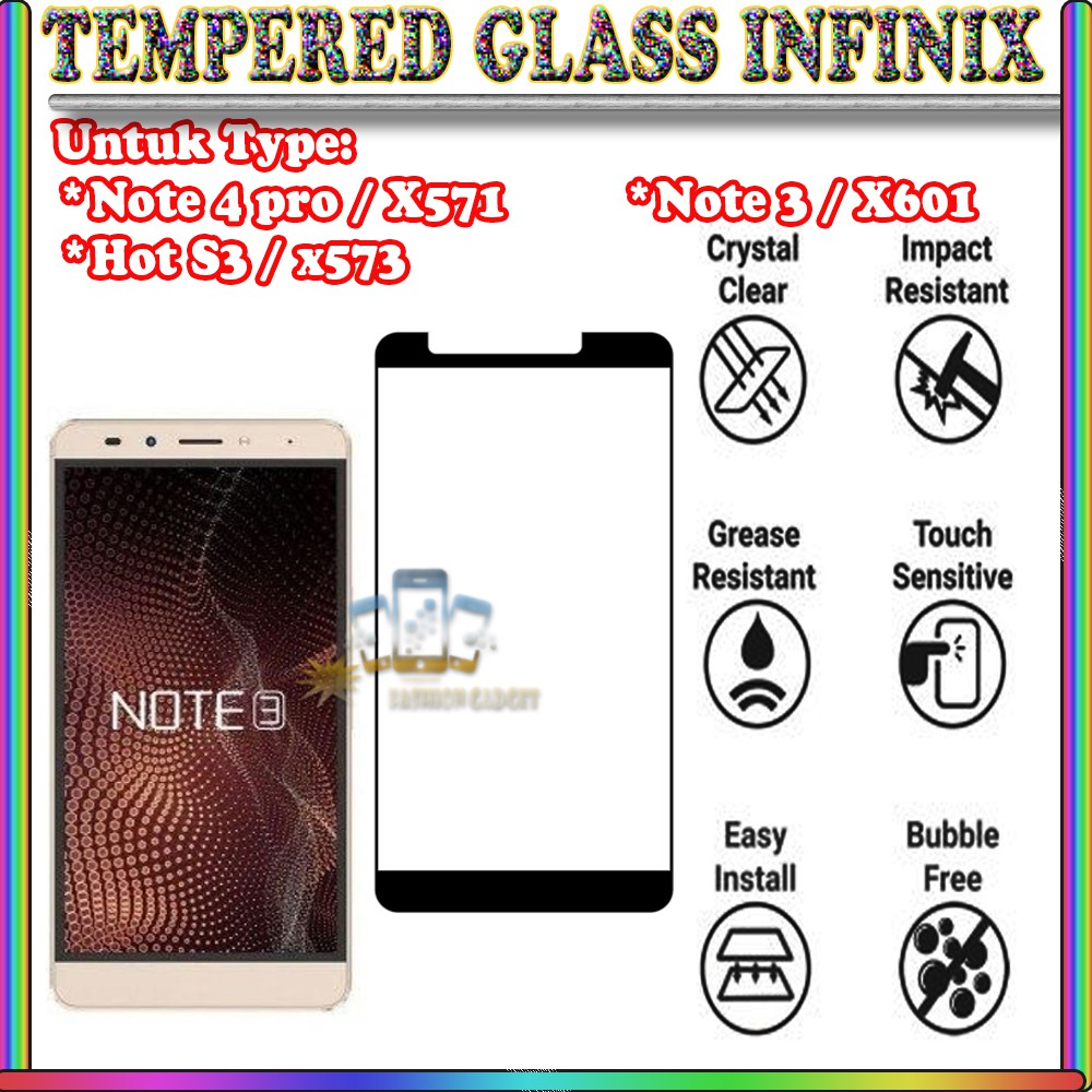 TEMPERED GLASS INFINIX X522 INFINIX S2 PRO INFINIX X573 INFINIX HOT S3 INFINIX X551 Hot Note Pro Hot S X521 ANTI GORES KACA TEMPER GLASS