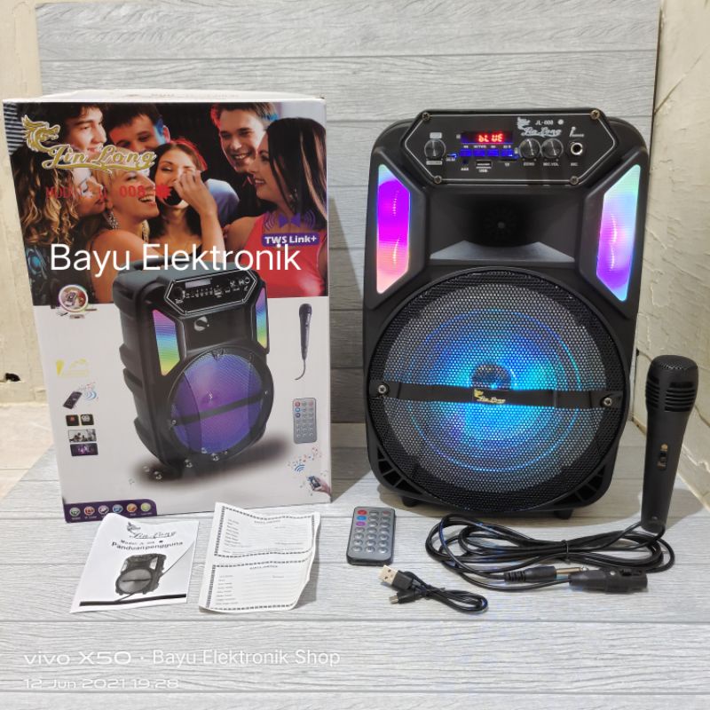Speaker Bluetooth Karaoke Jinlong JL-008 Matahari 8 Inchi Gratis Microphone Super Bass /Salon Aktif