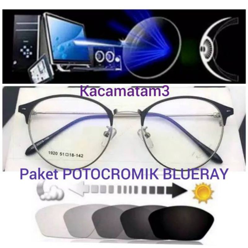 kacamata lensa bluecromic atau photocromic blueray bisa normal minus plus cilinder tergantung permintaan sampai minus 5 cyl 2 harga masih sama tulis saja pesanan kaka di catatan saat order free box lap cairan pembersih kode 1920 size 51-18-142