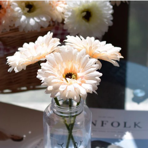 Bunga DAISY Artificial Flower - Dekorasi Pesta Bunga Plastik  - Tanaman Palsu Properti Foto Produk-Peach