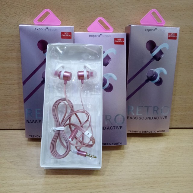 Earphone Bass Exporia design Pink Headset Dan Black Headset