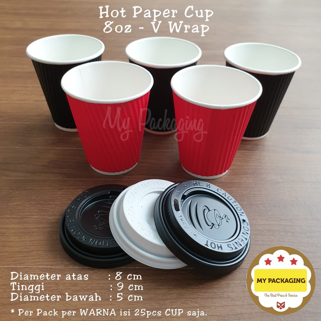 Hot Paper Cup Gelas Kopi 8oz V Wrap Barrier 210gsm TEBAL - isi 25pcs/pack