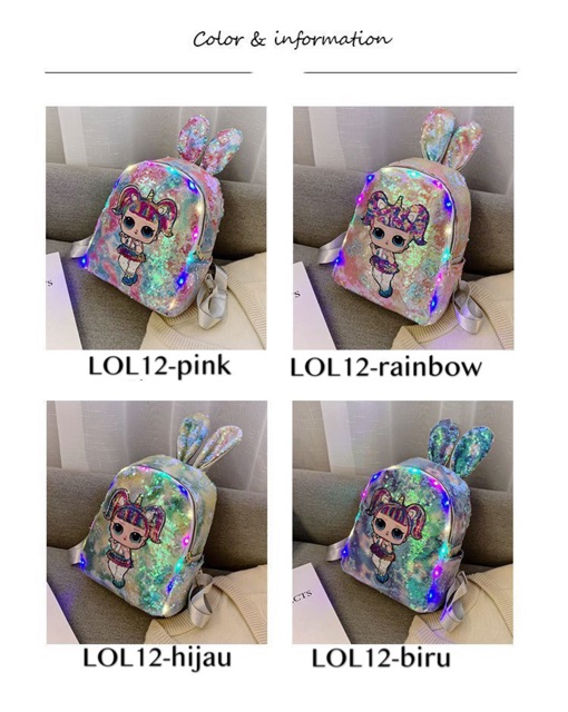 Tas Ransel Sequin Lampu LED LOL - LOL12 tas backpack anak perempuan