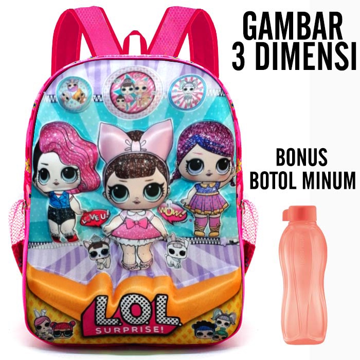 Tas sekolah anak perempuan SD karakter Gambar LOL Gratis kempis - Tas Ransel anak Perempuan SD 3D