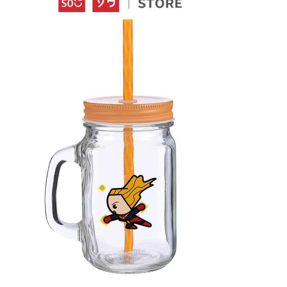 Saletopϟ MINISO Marvel Botol Minum Tumbler Tempat Air Minum Sedotan Straw Kaca 470ml Jar Mug Gelas W