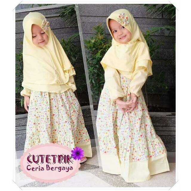 Gamis Anak Perempuan Katun Jepang Motif Cutetrik Usia 8-12 Tahun