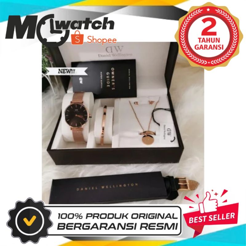 JAM TANGAN PRIA WANITA | RANTAI | KULIT | KARET | MURAH | MELROSE HITAM SATU SET - FREE BOX PAPER BA