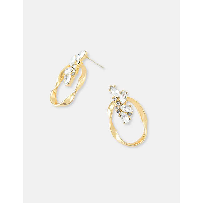 LRC Anting Tusuk Fashion Gold S925 Silver Full Rhinestone Earrings D37720