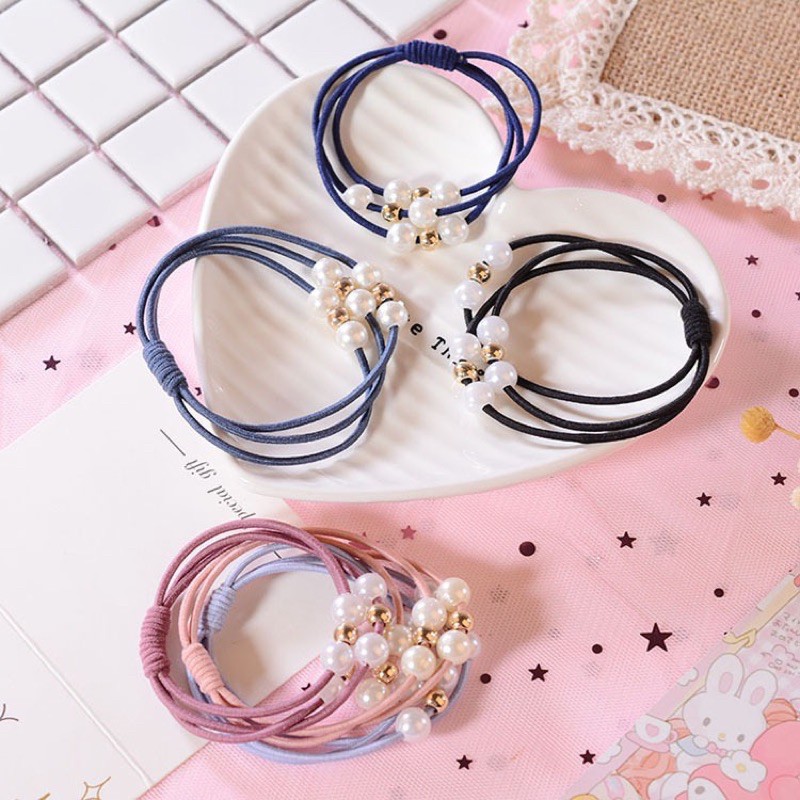 Karet Ikat Rambut Mutiara Pearl • iket Karet Gelang Aksesoris Rambut Korea • Fashion Wanita