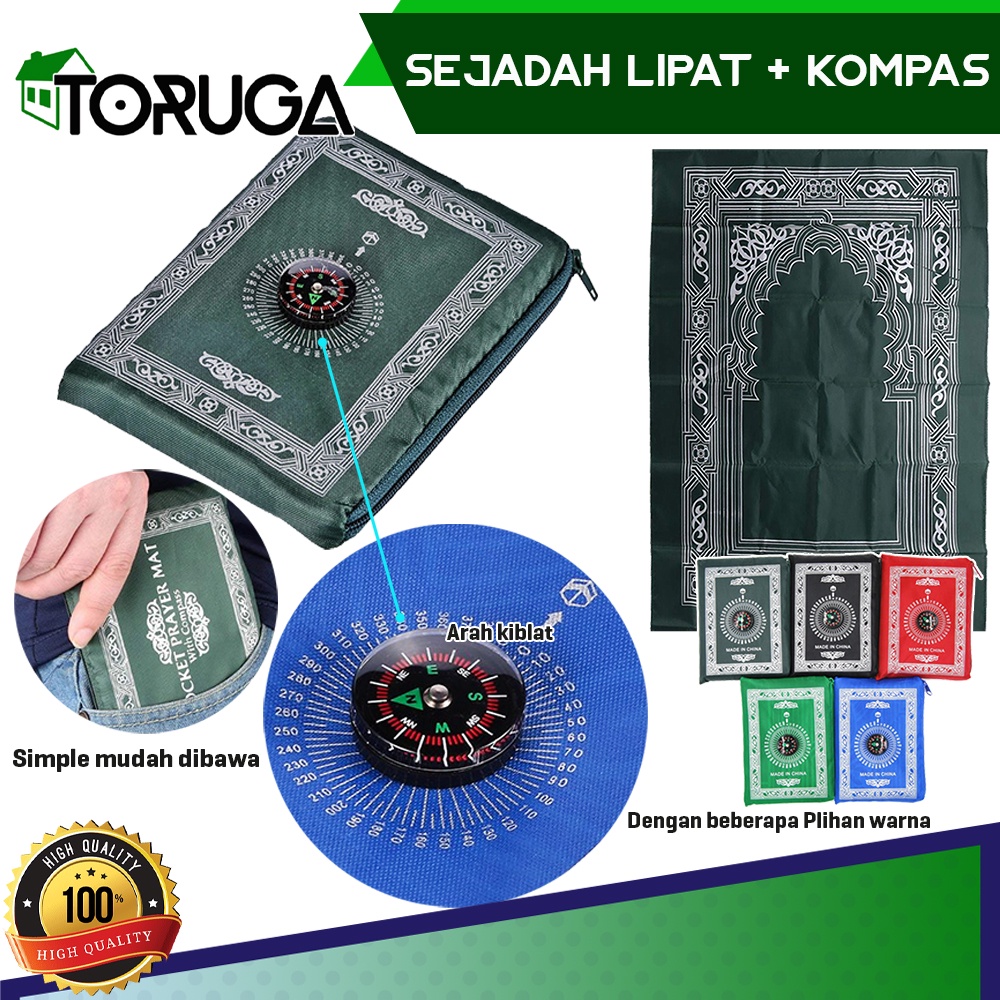 Sajadah Lipat  + Kompas kiblat / Souvenir Haji ibadah islam umroh Tikar Alas Sholat