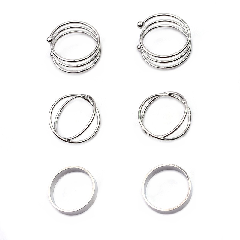 Cincin Geometris Warna Emas | 6pcs / Set Cincin Aneka Desain Untuk Wanita | Cincin Bahan Stainless Steel | Aksesoris Pria Dan Wanita Untuk Hadiah