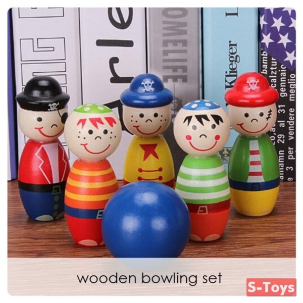 Mainan Anak Wooden Bowling Set Papan Permainan Bowling Bahan Kayu