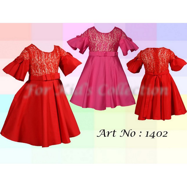 Dress Anak Perempuan Fashion Casual Bahan Brukat Kombinasi Katun Premium