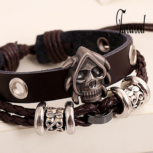 Gelang Multilayer Bahan Kulit Imitasi Handmade Gaya Punk Untuk Pria Dan Wanita