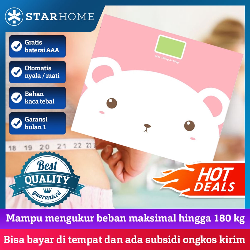 StarHome Timbangan Badan Digital Kaca Mini Kartun Maksimal 180 kg - Digital Weight Scale