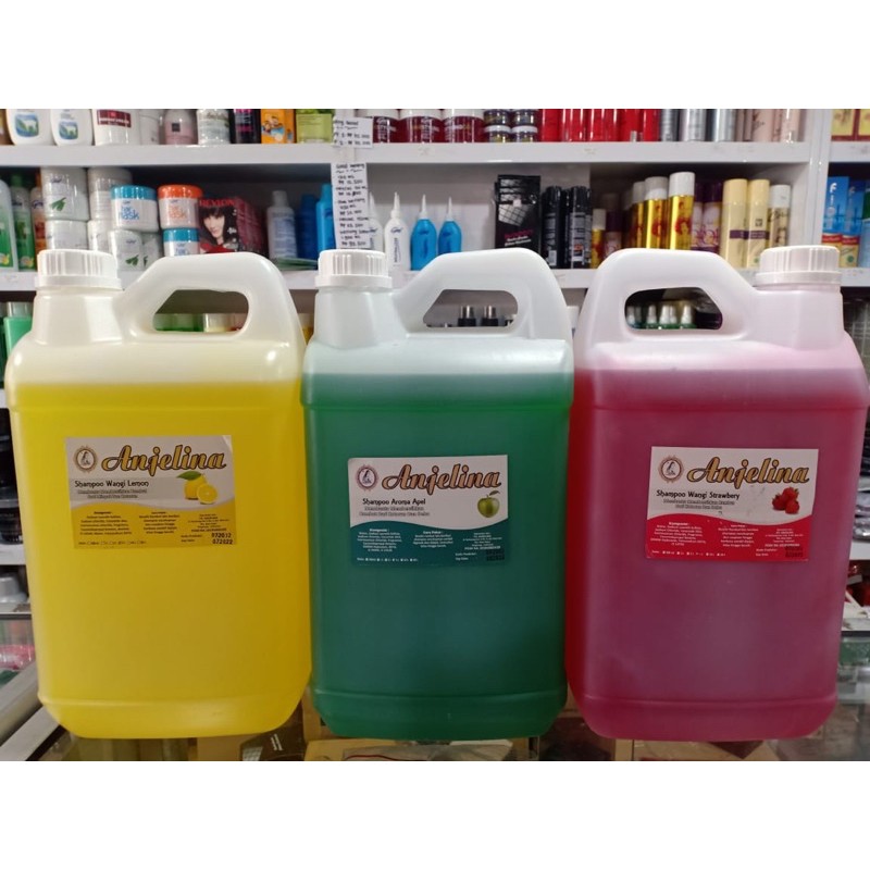 Anjelina Shampoo 5 Liter Jerigen Apel / Lemon / Susu / Strawberry - Shampoo Murah Salon Literan