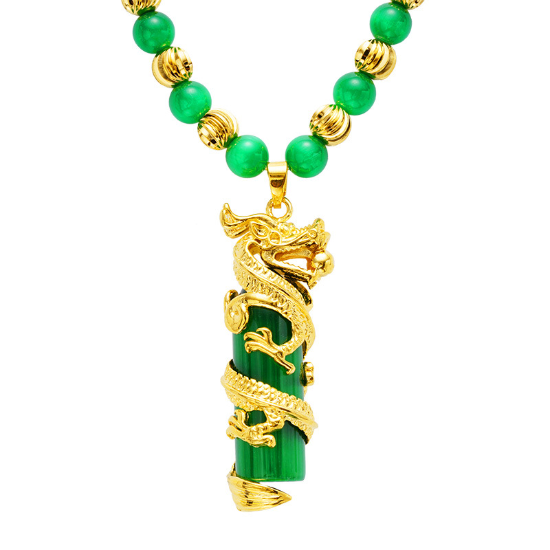 Goldkingdom Kalung Rantai Emas Asli Kadar 375 Liontin Batu Giok / Opal / Naga Untuk Pria