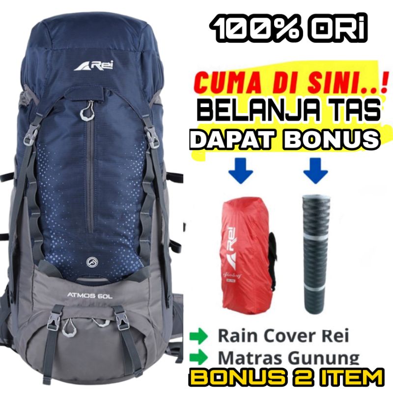 PAKET Tas Gunung Rei Atmos 60 Liter Arei Outdoorgear - Tas Carrier rei Atmos 60 liter - tas Carrier 