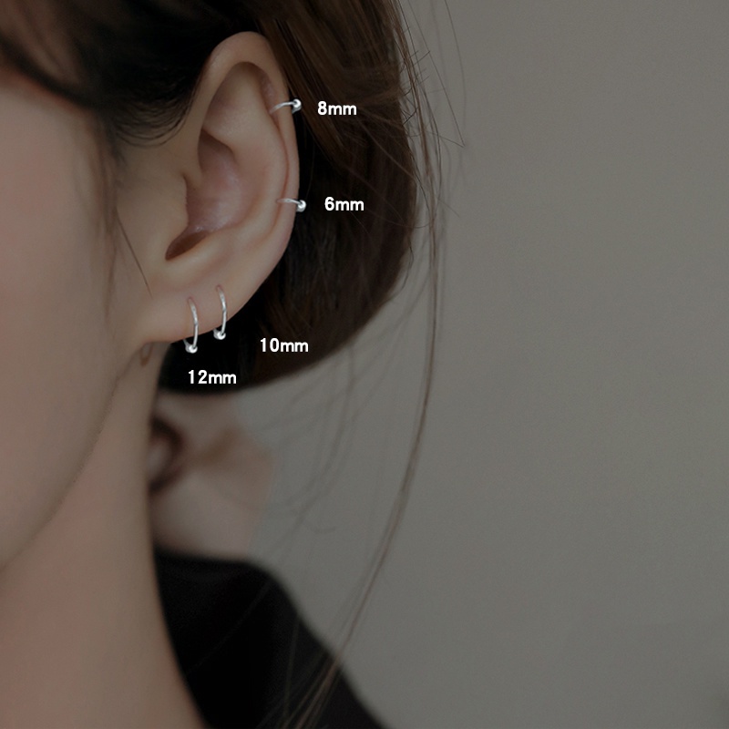 Magic789 Anting Bulat Kecil Bahan Sterling Silver 925 Untuk Wanita