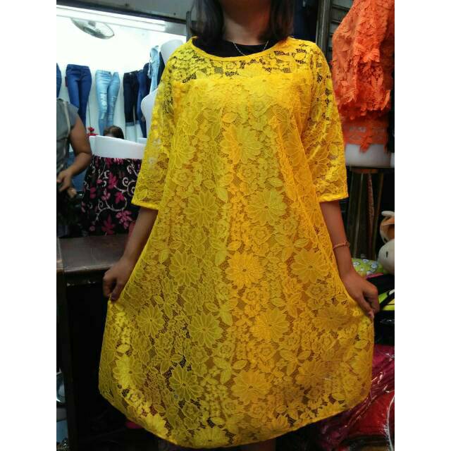 Dress baby doll brokat full lapis puring