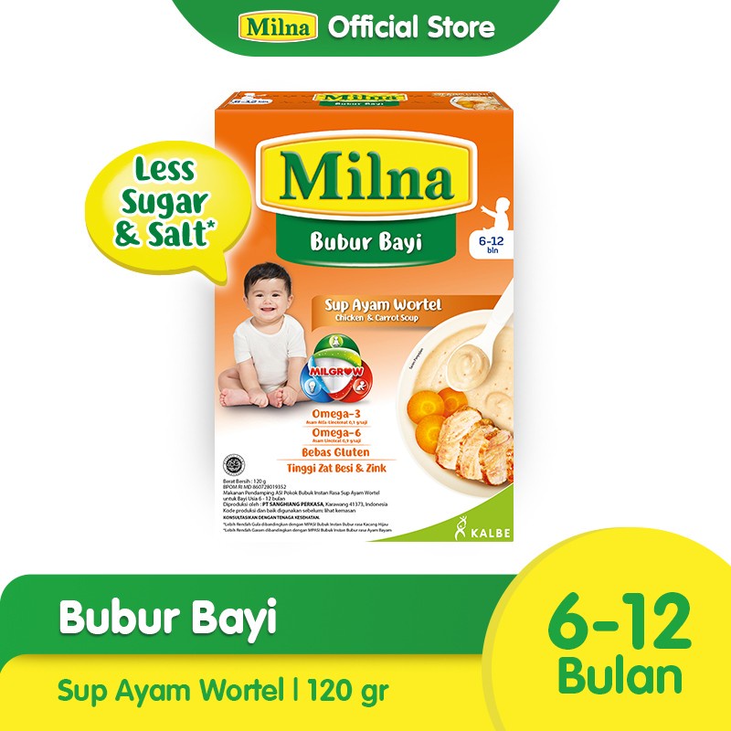 Milna Bubur Bayi 6-12 Bulan 120gr / Milna Bubur Bayi 6+ / MPASI Bayi Sehat