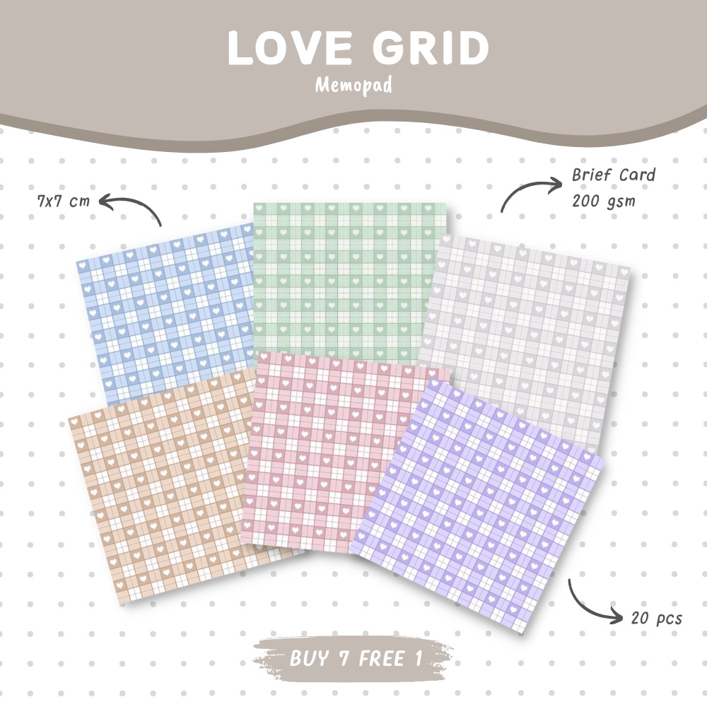 

(20 pcs) Love Grid : Memopad - by Aera Art Studio | Aesthetic Memo Paper - Cute Korean Style Note Paper - Kertas Memo Motif Kotak Hati - Grid Memo - Notes - Notepad - Reminder Paper - To Do List