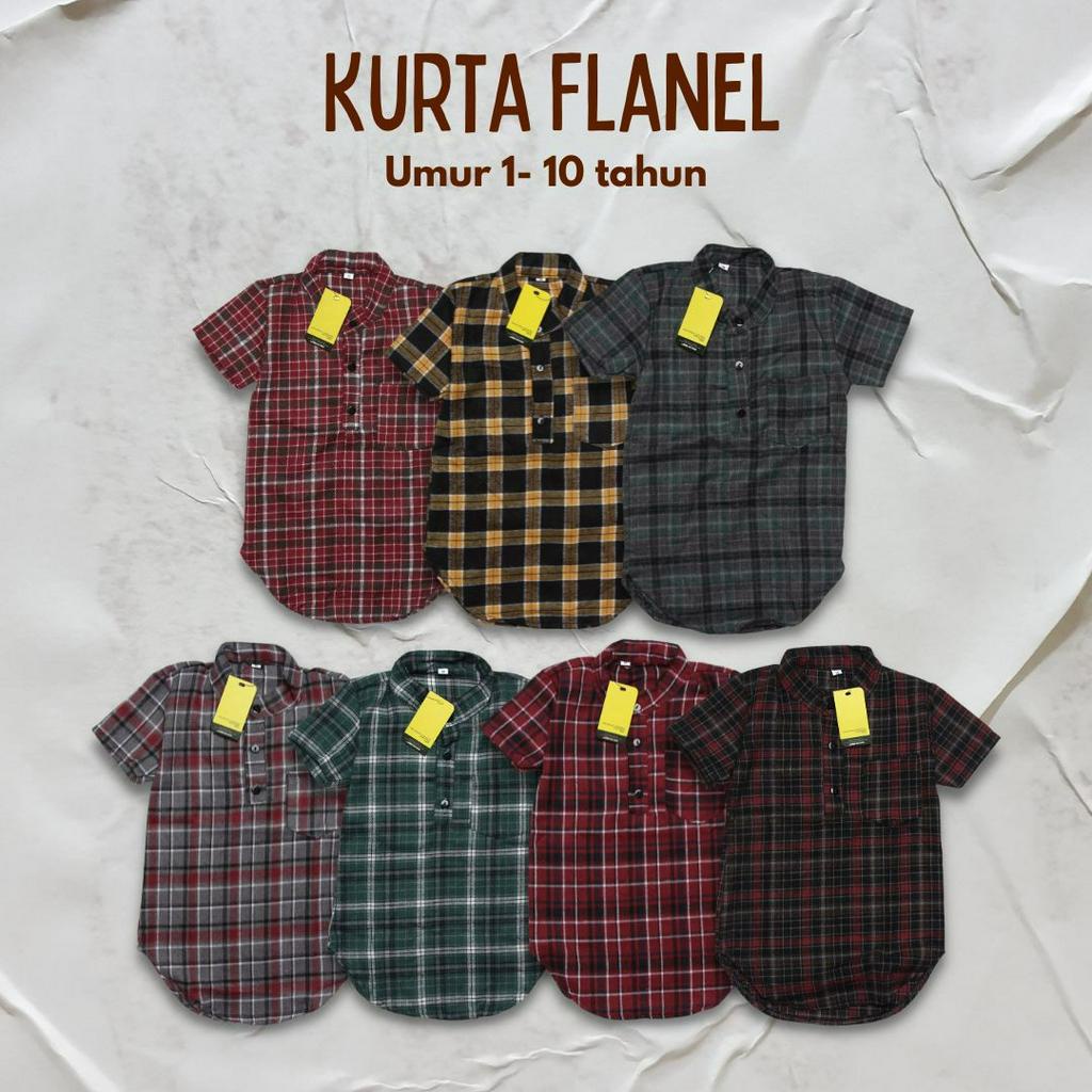 Kurta Flanel Anak Laki-laki Baju Kemeja Flanel Koko Anak Muslim Baju Anak Cowok Ngaji RGKIDSWEAR