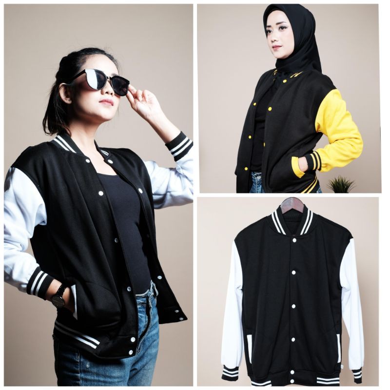 Jaket Baseball Polos Bahan Tebal pria wanita | Jaket baseball varsity