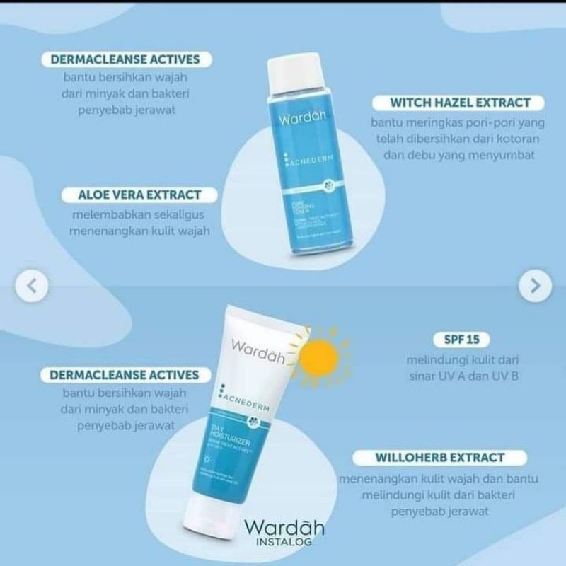 WARDAH Acnederm Series (Foaming Cleanser | Toner | Serum | Moisturizer | Treatment Gel | Face Powder | Pore Blackhead Balm)