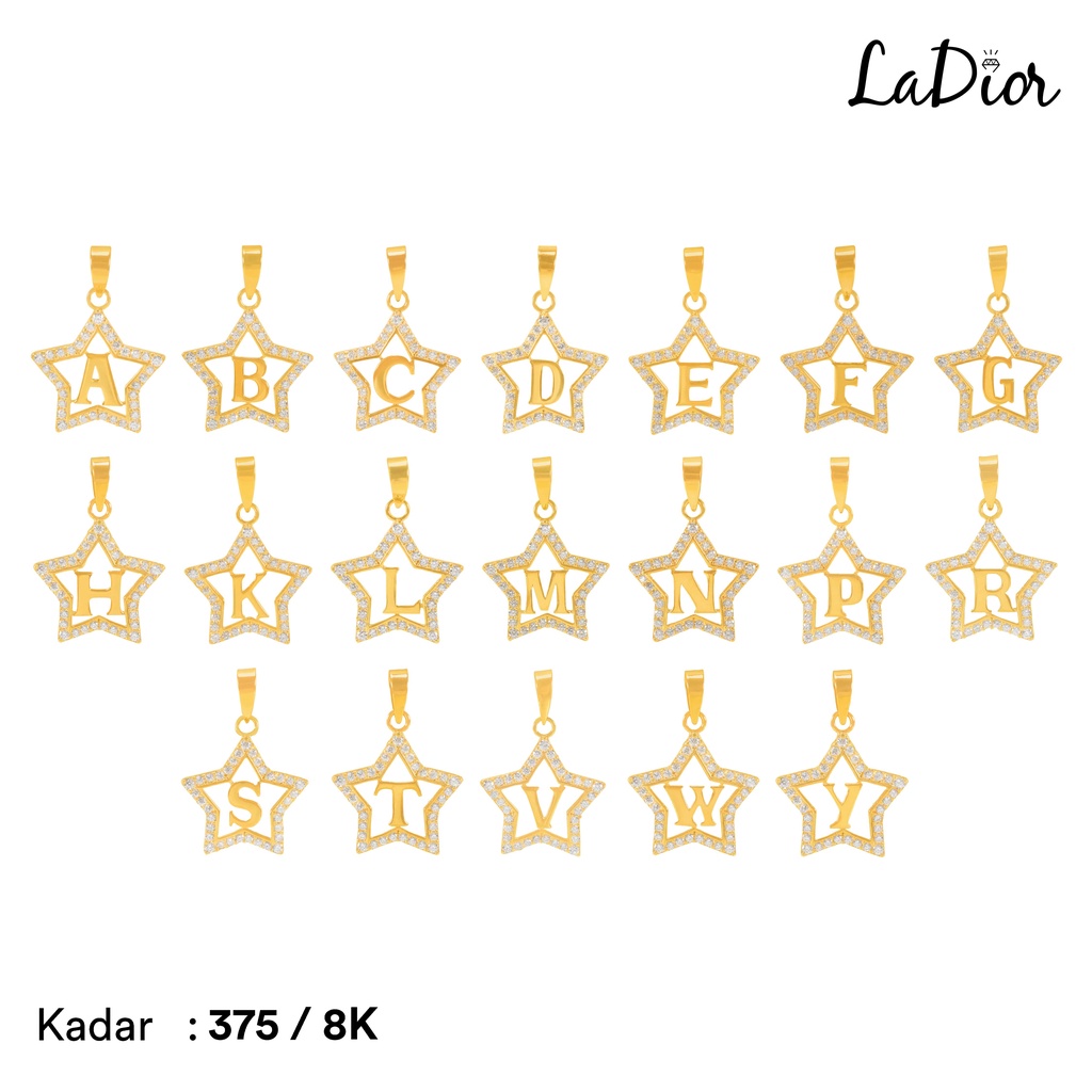 LADIOR - Liontin Emas Asli kadar 375 Model Inisial Huruf Bintang - 032 - 8K - Yellow Gold
