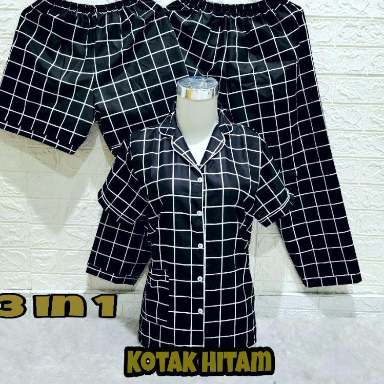 ➫ Alvaro Outlet Piyama Wanita Dewasa 3in1 Motif Kotak-Kotak / Fit To XL ❂
