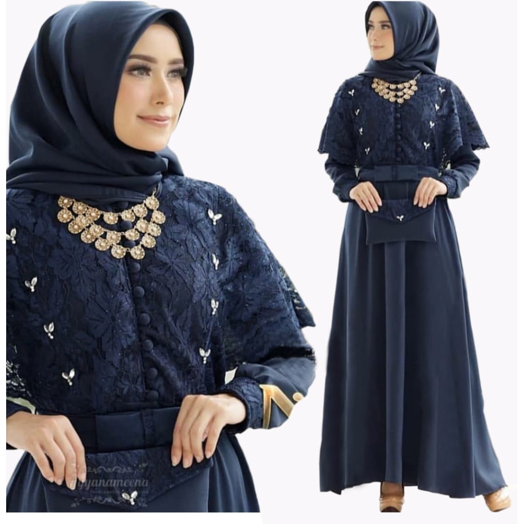 NADINE LONG DRESS BRUKAT MUSLIM GAUN PESTA MUSLIMAH PANJANG WANITA UKURAN TDK JUMBO WANITA MURAH