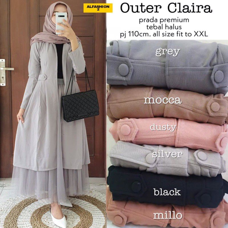 Cardigan Terbaru Wanita Muslimah Kekinian Best Seller Bisa COD Bahan Prada Premium Outer Claira BY ALfashion Hijab Fashion Solo-4