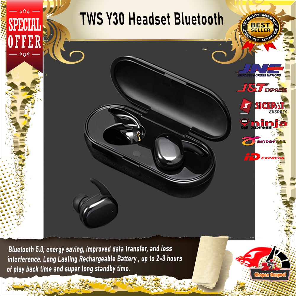 Jual TWS Y30 Headset Bluetooth Dengan Mikrofon 5.0 Earphone Bluetooth
