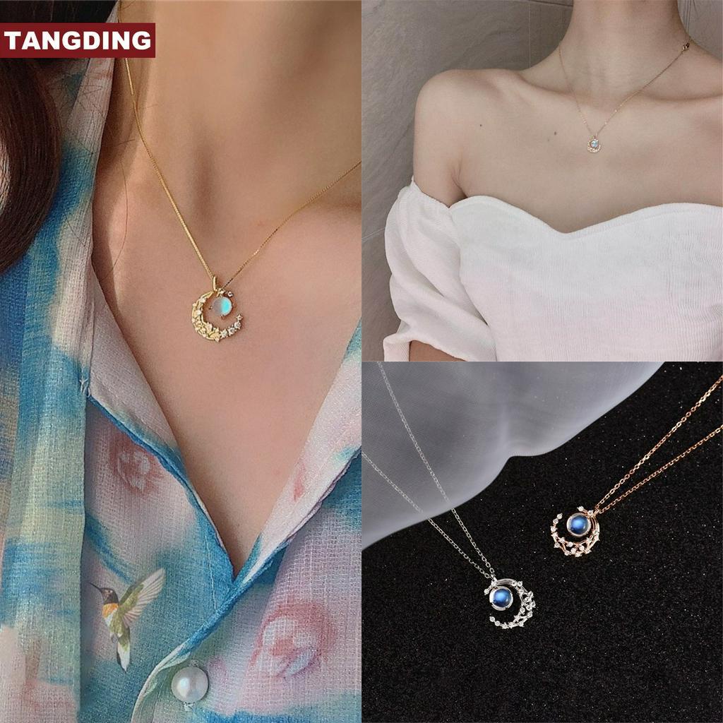 【COD Tangding】New Flash Diamond Moon Necklace Fresh Small  Collarbone Chain Light Luxury Choker