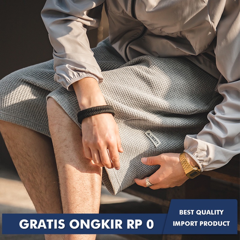 Madden Kerja Amerika Lepas Drop Perasaan Waffle Pendek Goreng Jalan Silhouette Kasual Celana Pria Mo