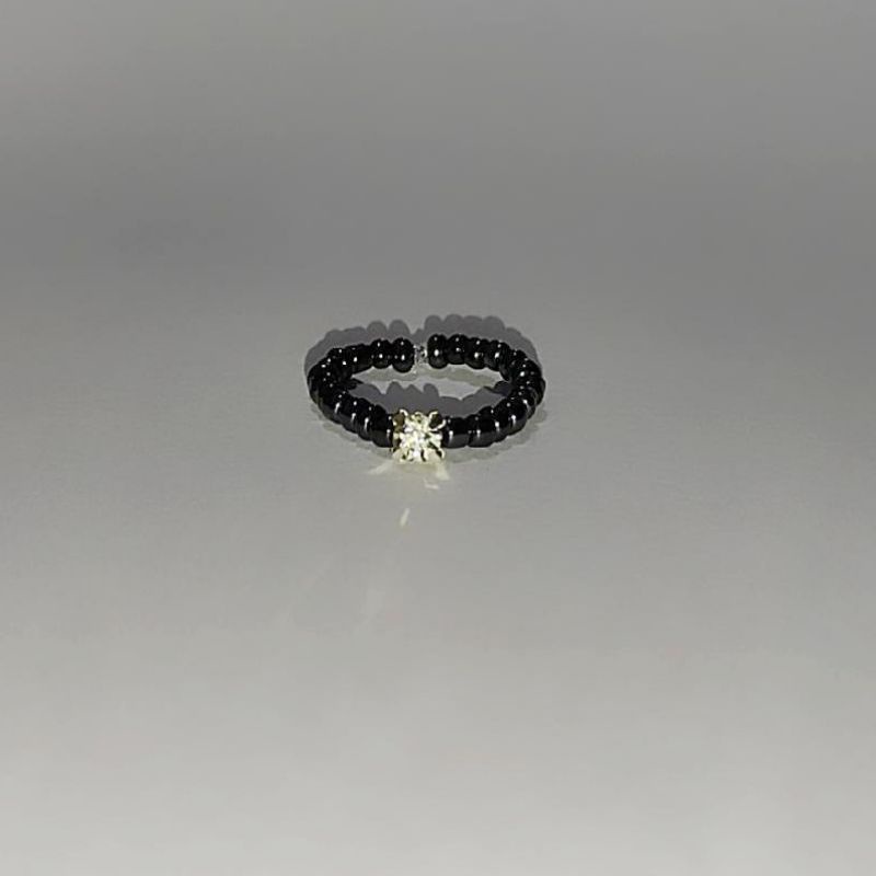 Cincin Zircon Diamond Beads Elastis Ring Crystal Berkilau Glass Beads Mote Kaca