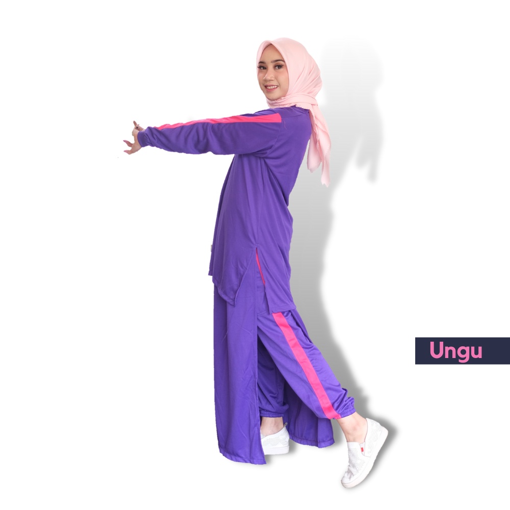 Baju Setelan Olahraga VARIAN UNGU Muslimah Jumbo AISA Wanita Muslim Syari Set Rok Celana