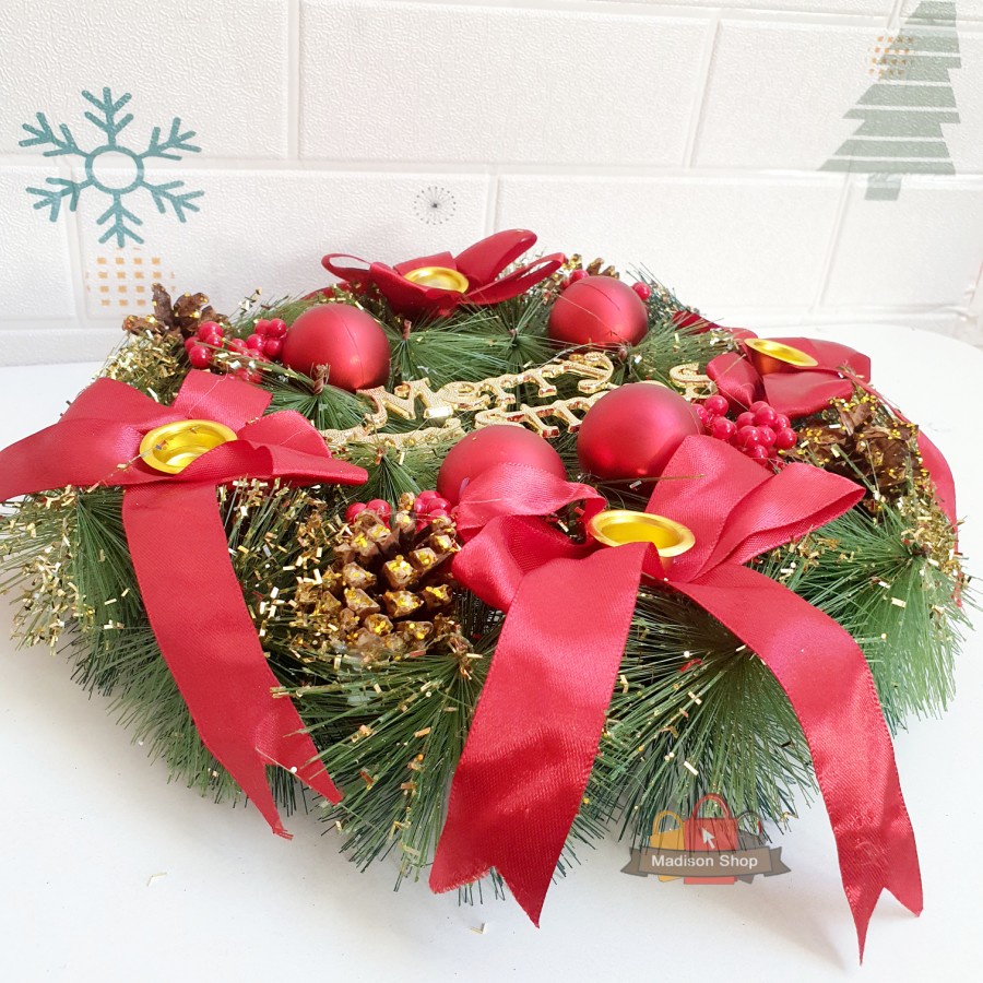 Krans Natal Tempat 4 Lilin Advent Doa Dekorasi Christmas Wreath Gift 5 orang melihat barang ini