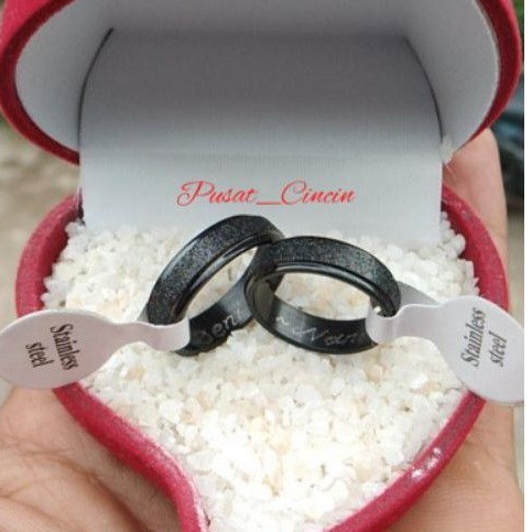 cincin couple nama,Titanium pasir hitam polos
