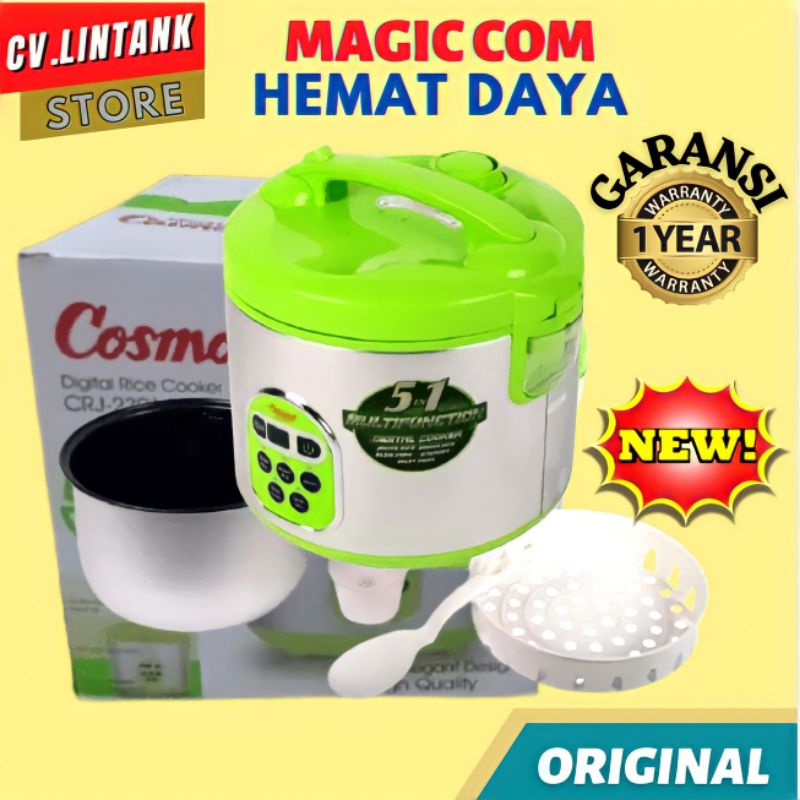 MAGIC COM GIGITAL MAGICOM COSMOS CRJ2301D2 MAJICOM RICE COOKER 5 IN 1 MAGIKOM HEMAT LISTRIK RISE COOKER KAPASITAS 2 LITER MEJIKOM ANTI LENGKET MEJICOM PENANAK NASI 200 WATT ANTI KARAT ORIGINAL GARANSI 5 FUNGSI