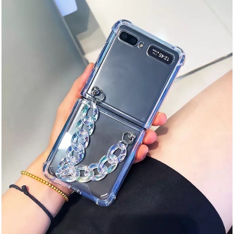 ZFLIP 2 Z FLIP 3 CASE SAMSUNG TRANSPARAN WITH CHAIN HOLOGRAM (SEMUA TIPE HP READY)