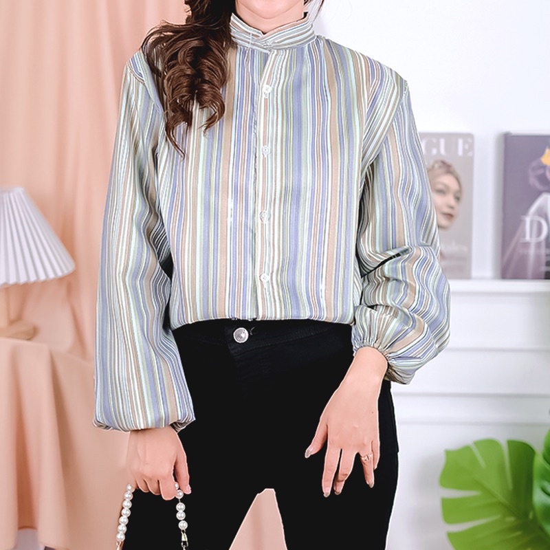 Tq88indonesia Fashion Blouse Wanita Terbaru / Sallo Blouse Stripe / Blus Salur Cewek / Baju Atasan Wanita Kekinian / Ootd / Baju Santai Wanita