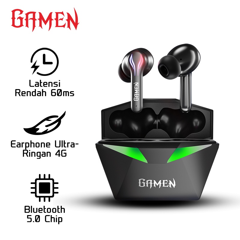 (NEW SIRENS II) GAMEN Sirens II Headset Earphone TWS Anti Delay Low Latency 60 MS LED HD Sound Original - Garansi Resmi 1 Tahun