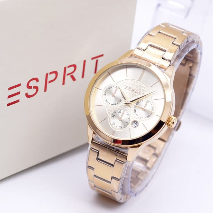 Jam Tangan Wanita / Cewek Murah Esprit Chrono Off rantai Full Gold