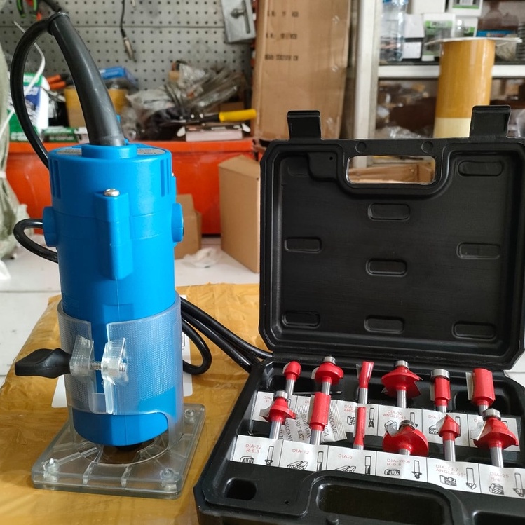 Paket Mesin Trimmer Propil Kayu MIKAYO RH-345-370 + Bonus Mata Profil Router Bit SET 12pcs Double Thunders MURAH ORIGINAL BISA COD
