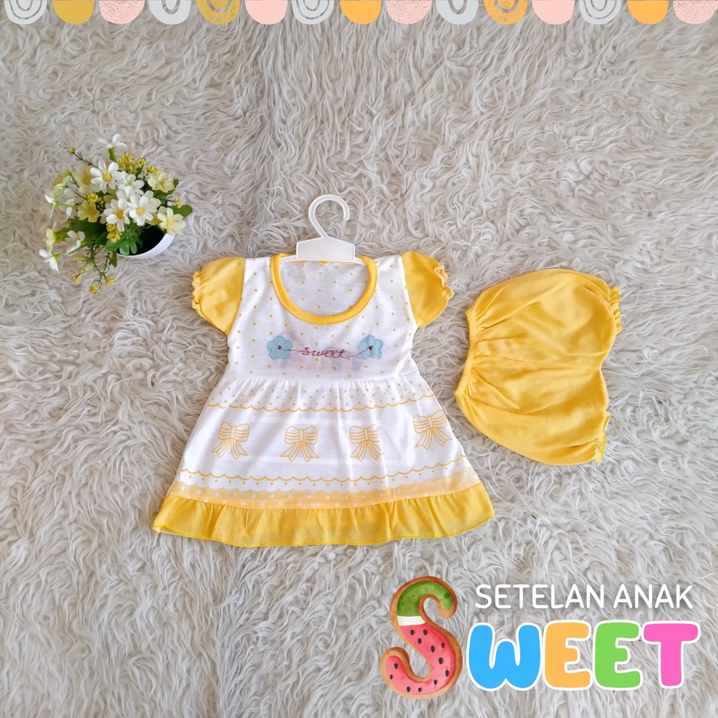 Setelan Ruffle Set Karakter sweet / RUFFLE TEE Setelan Anak Perempuan Model tangan Kupu-Kupu 0-9 bulan Setelan Anak Perempuan Gambar Karakter Kartun stelan bayi perempuan