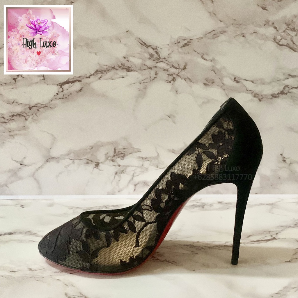 Jual Christian Louboutin Dorissima Lace 100 Dentelle Black Heels Size ...