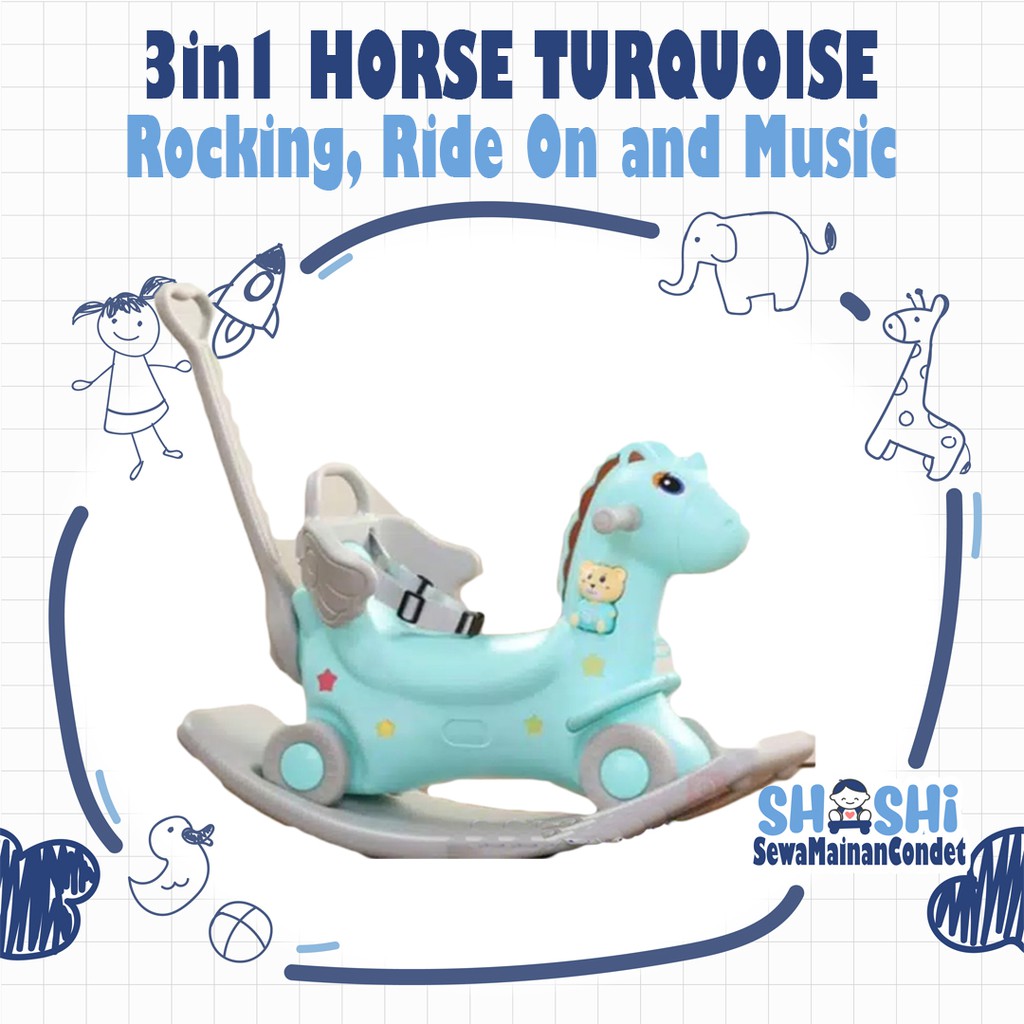 Sewa  3in1 Horse Turquoise Rocking,Ride On n Music